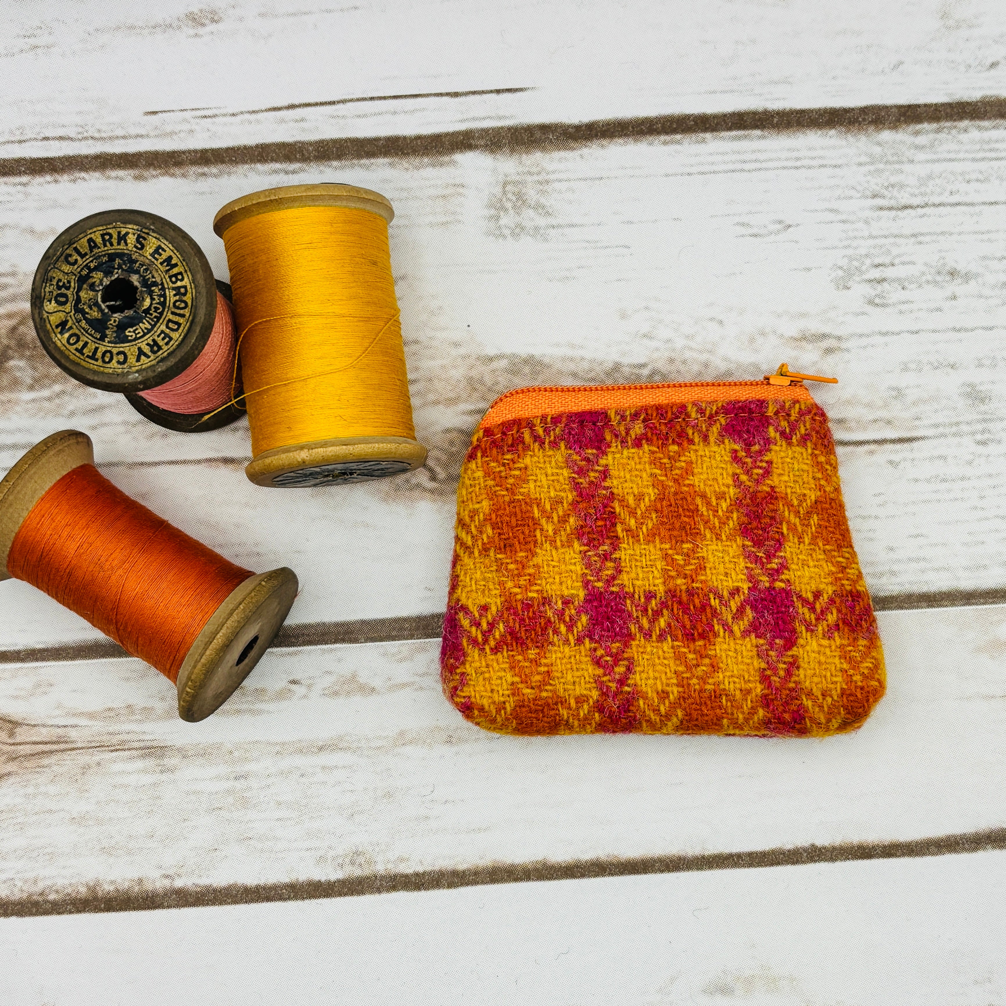 Yellow, Orange & Pink Tartan Harris Tweed Coin Purse