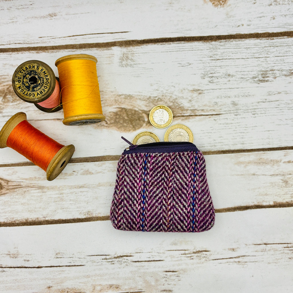 Purple Herringbone Harris Tweed Coin Purse