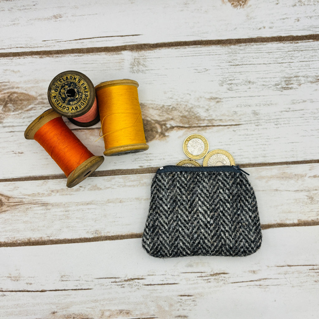 Grey Herringbone Harris Tweed Coin Purse
