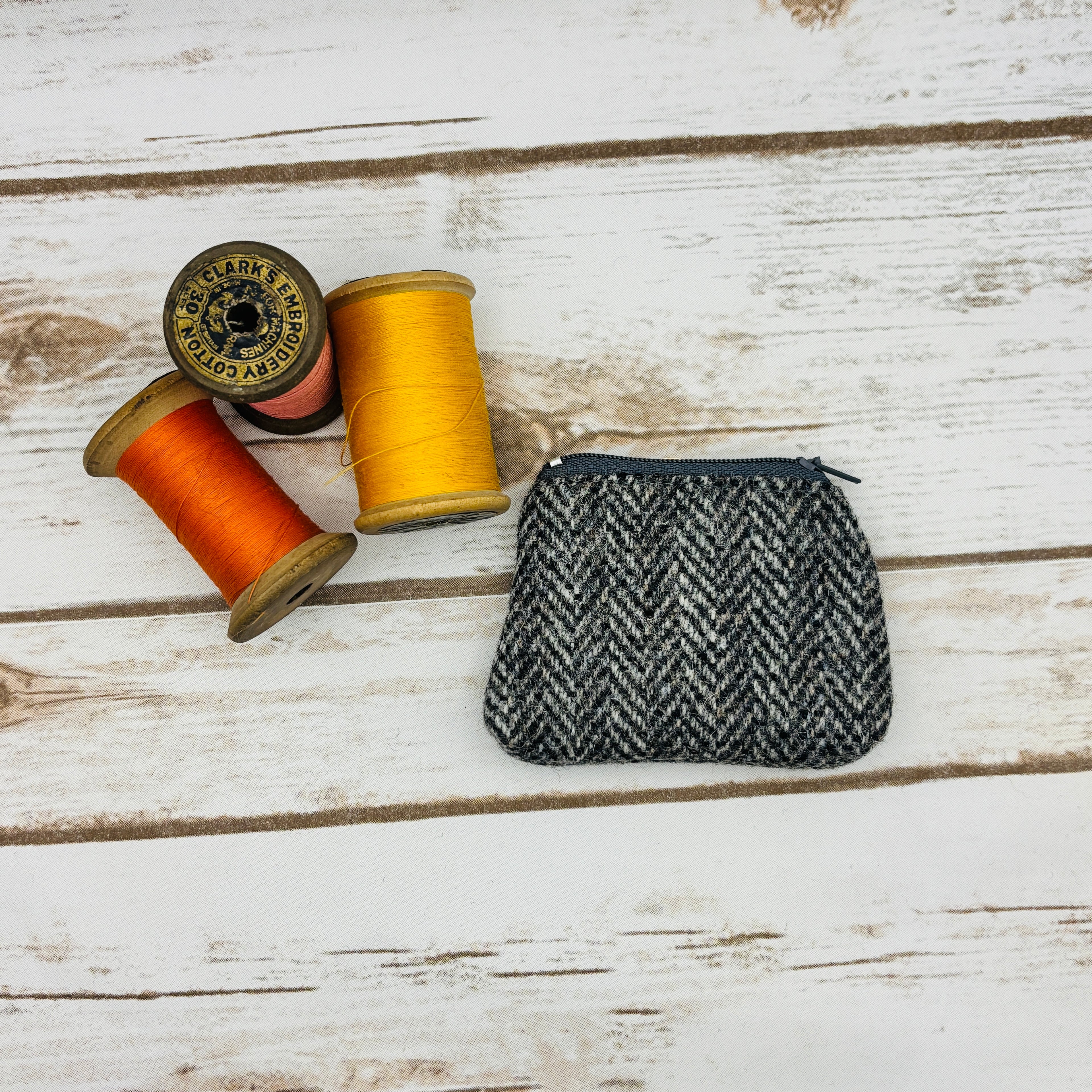 Grey Herringbone Harris Tweed Coin Purse