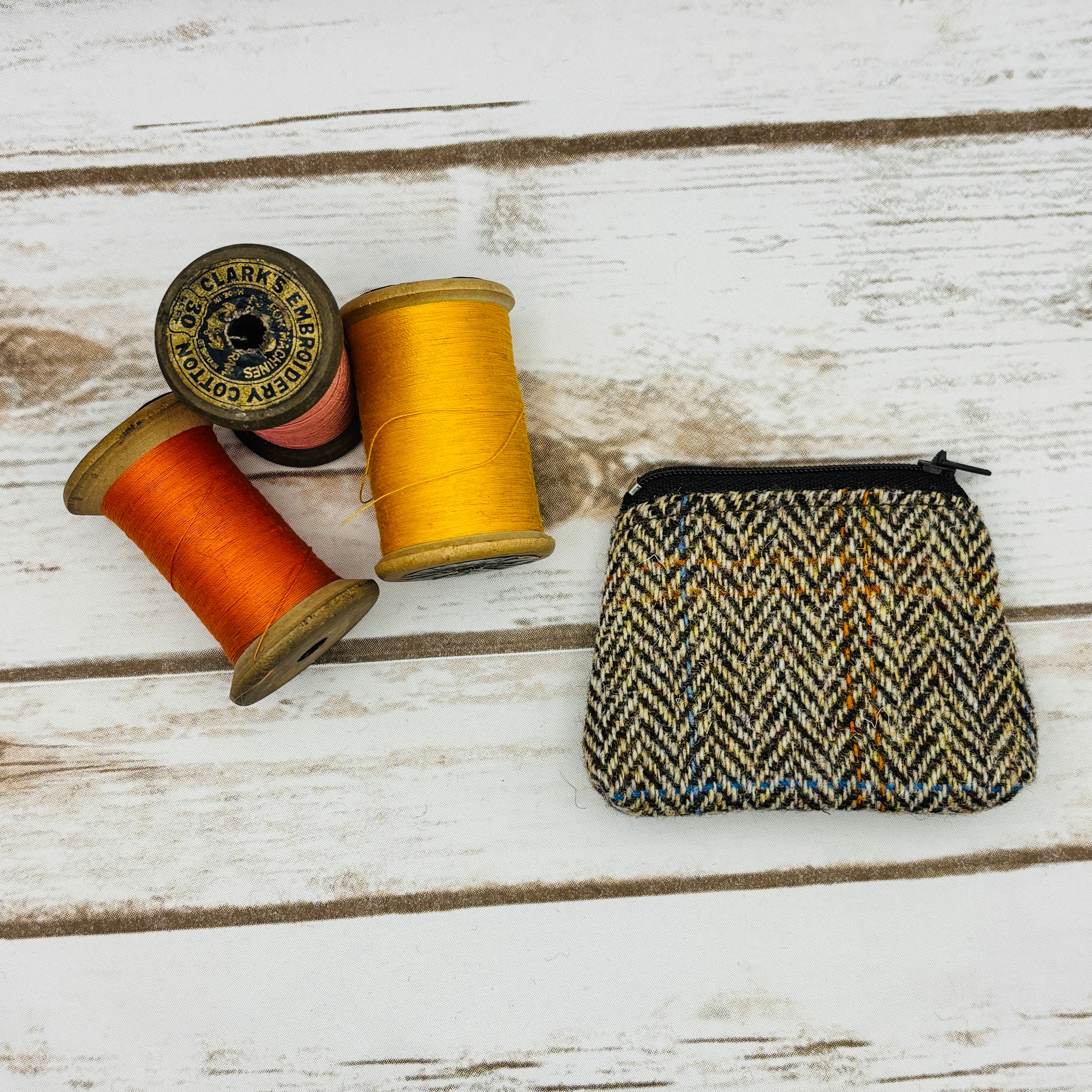 Brown Herringbone Harris Tweed Coin Purse