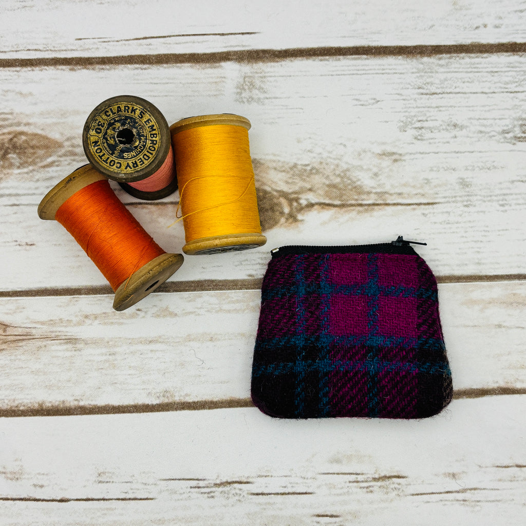 Pink & Blue Tartan Harris Tweed Coin Purse