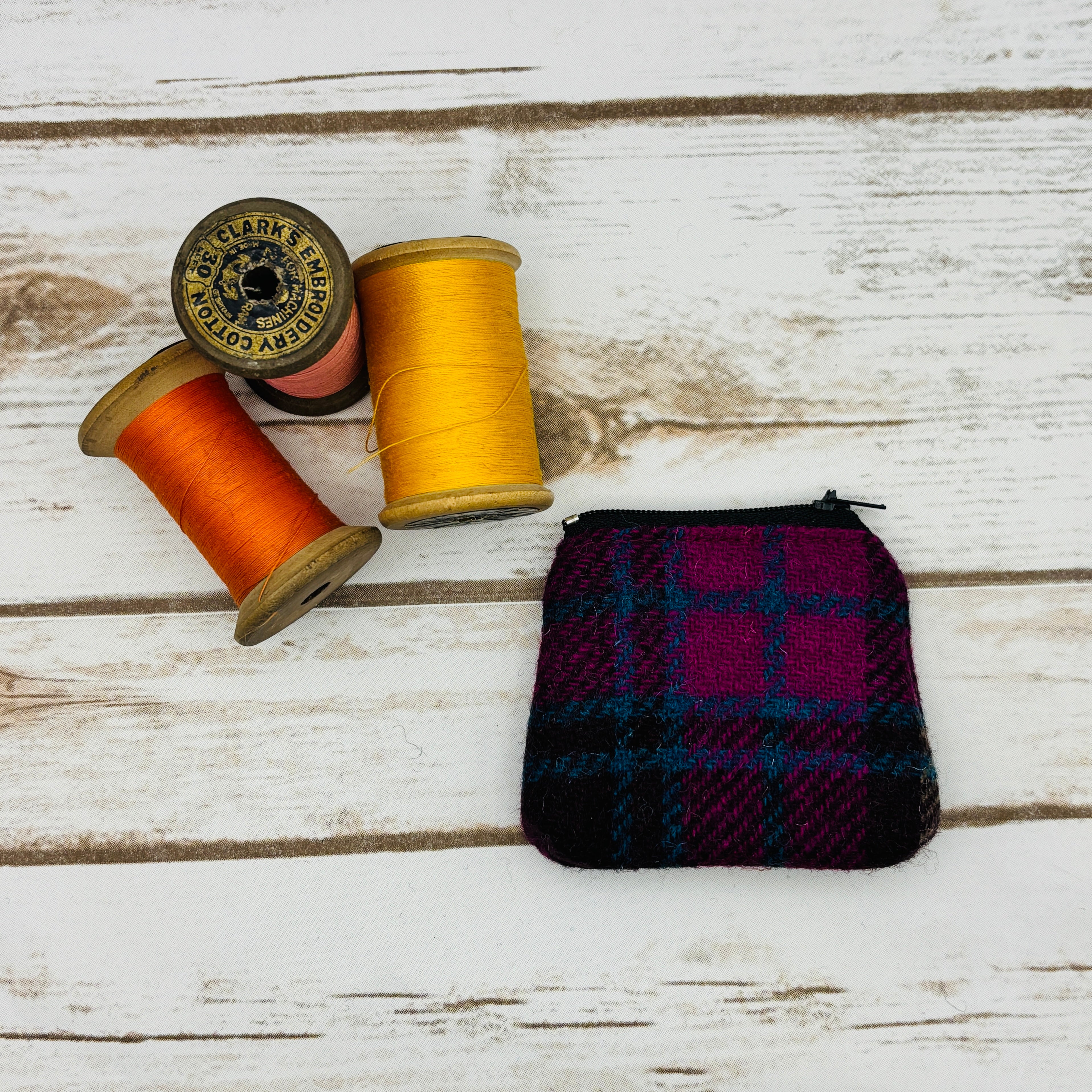 Pink & Blue Tartan Harris Tweed Coin Purse