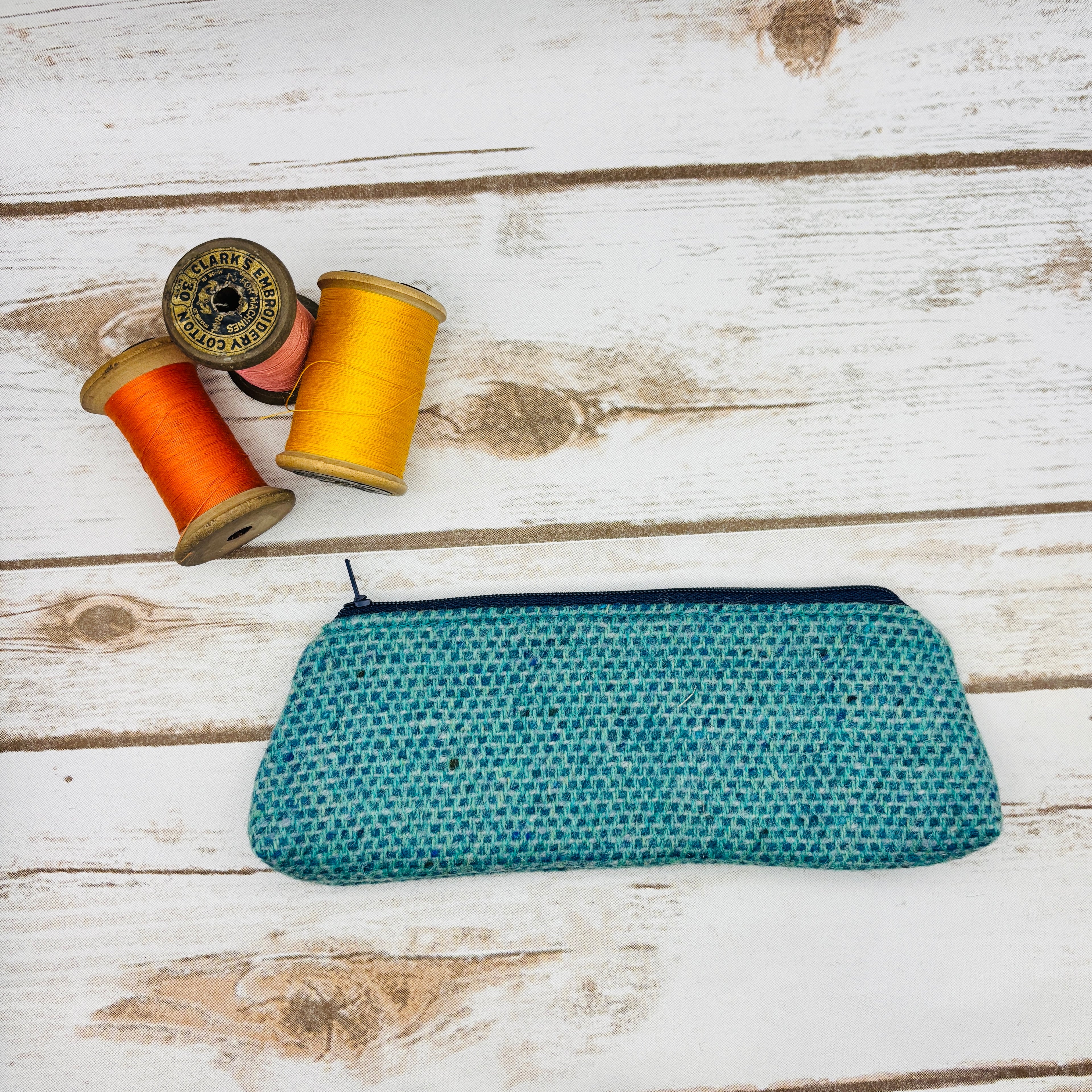 Teal Tweed Pen / Glasses Case