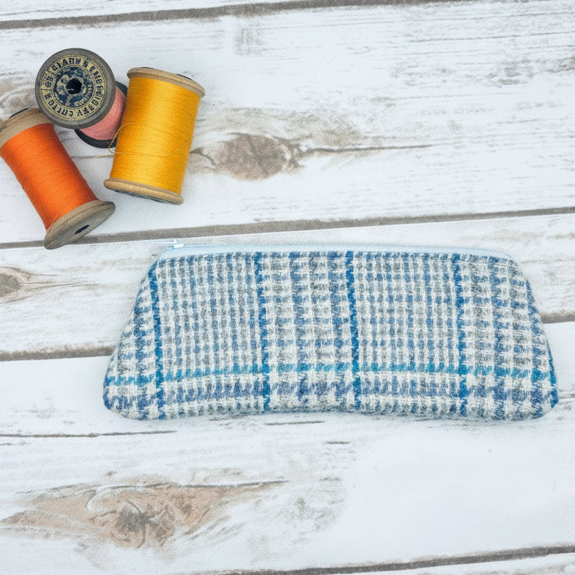 Blue Tartan Harris Tweed Pen / Glasses Case