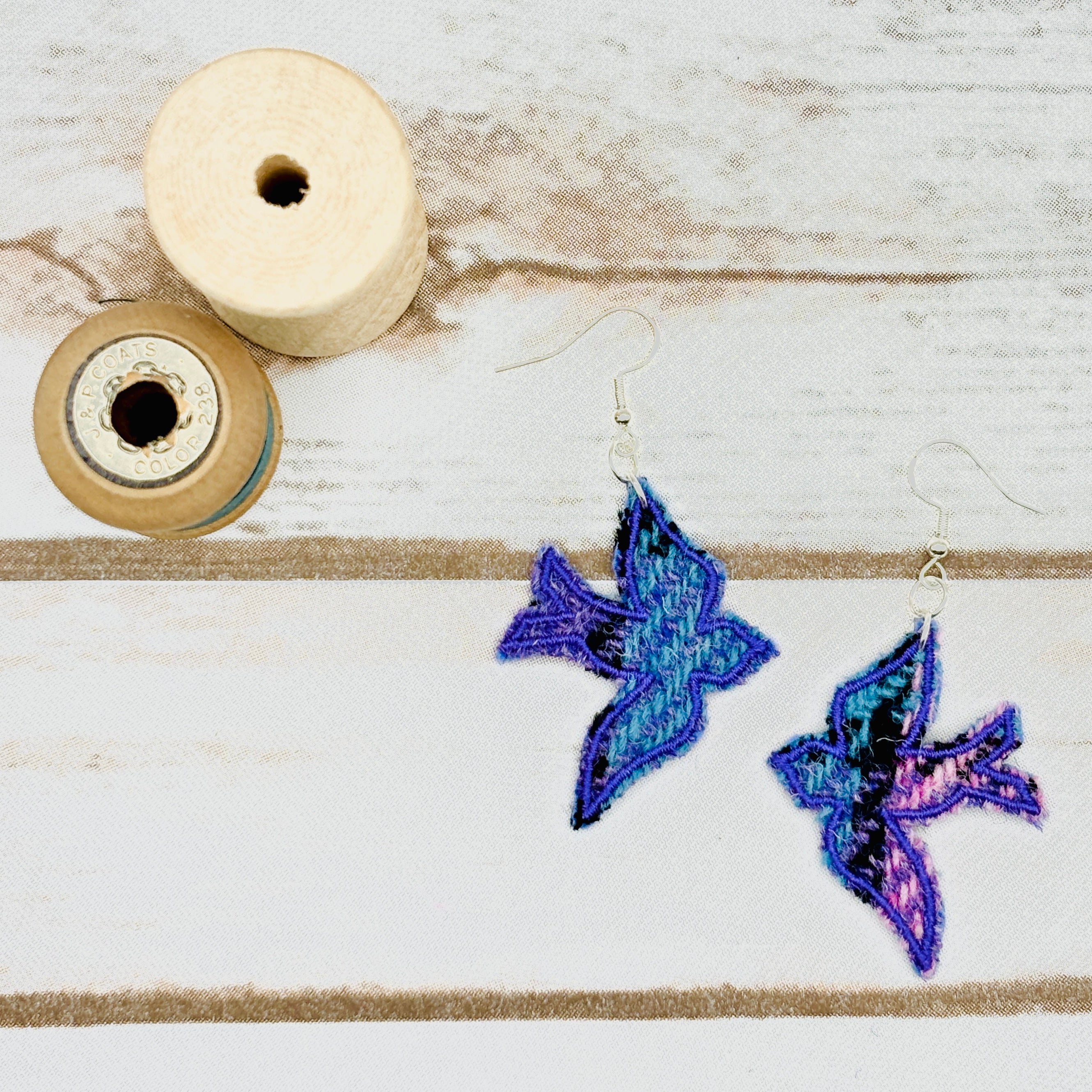 Harris Tweed Bird Earrings