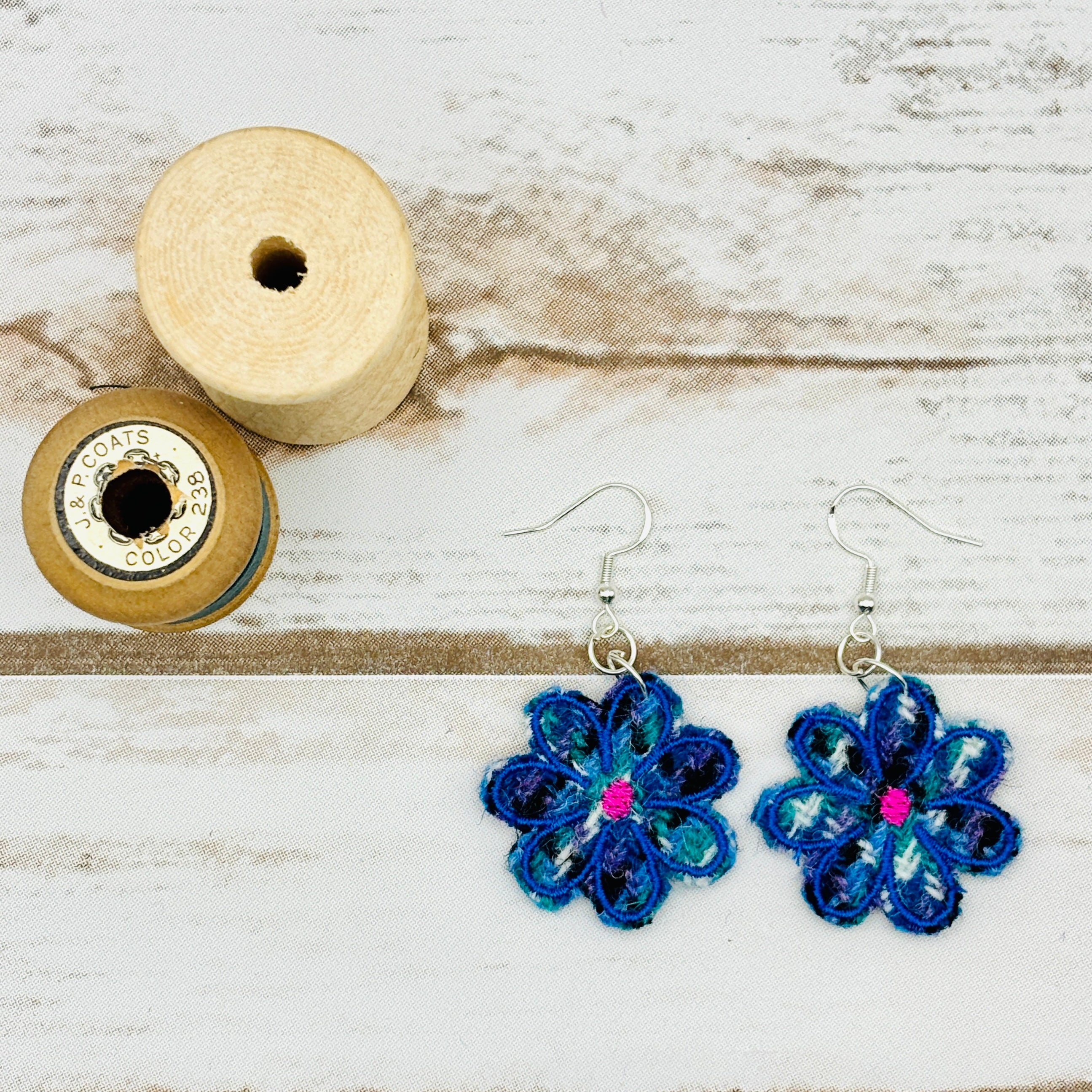 Harris Tweed Flower Earrings