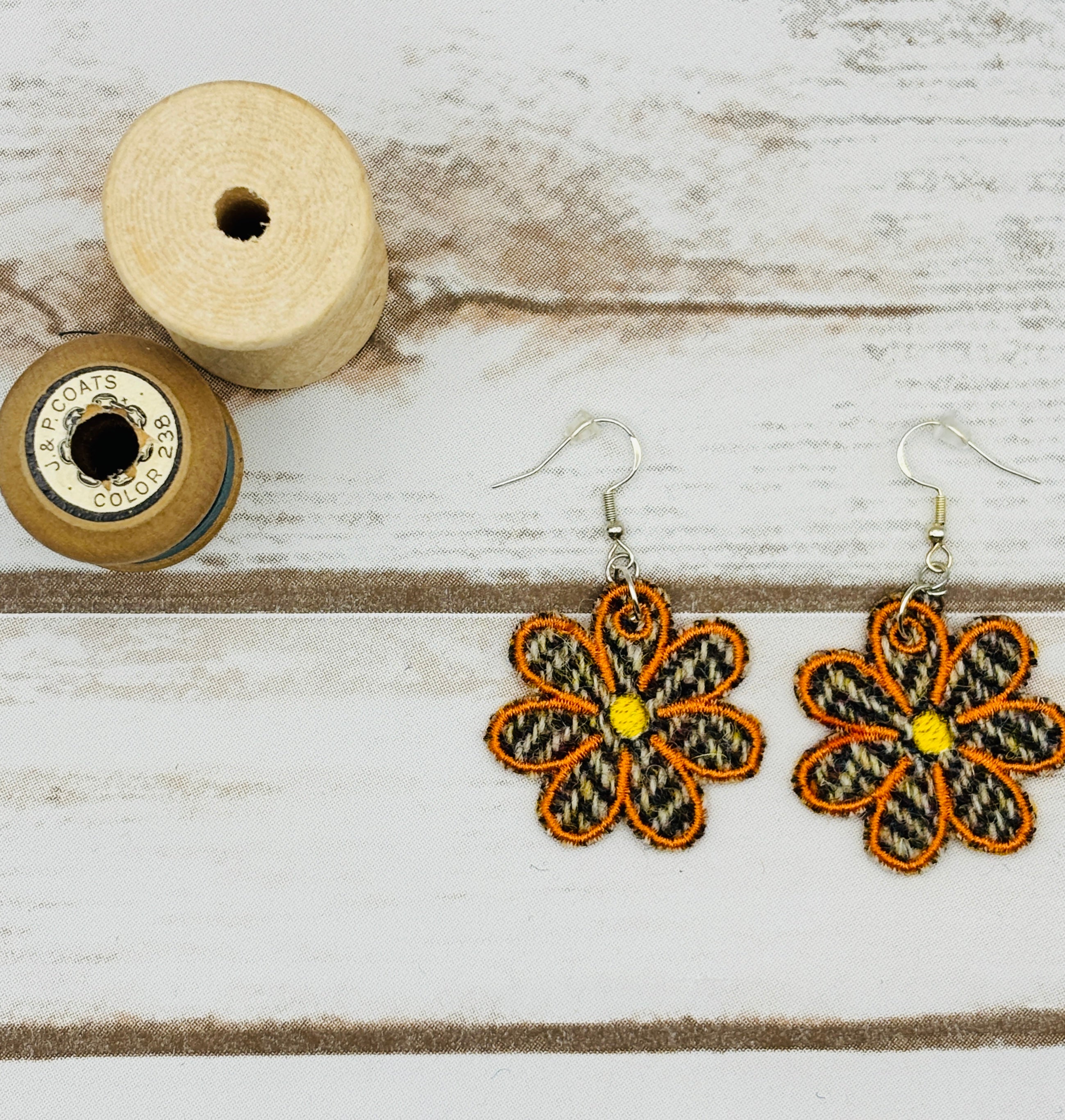 Harris Tweed Flower Earrings