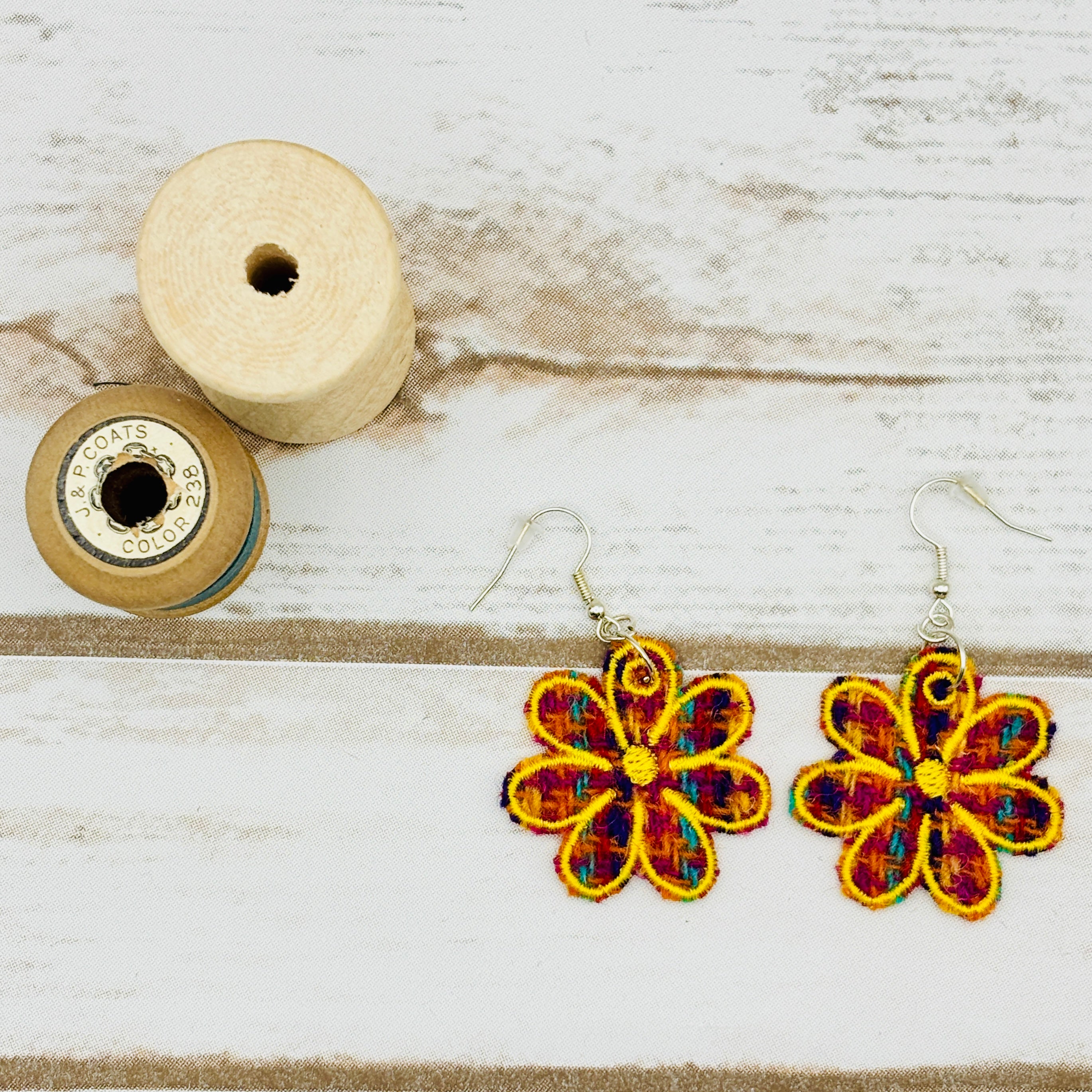 Harris Tweed Flower Earrings