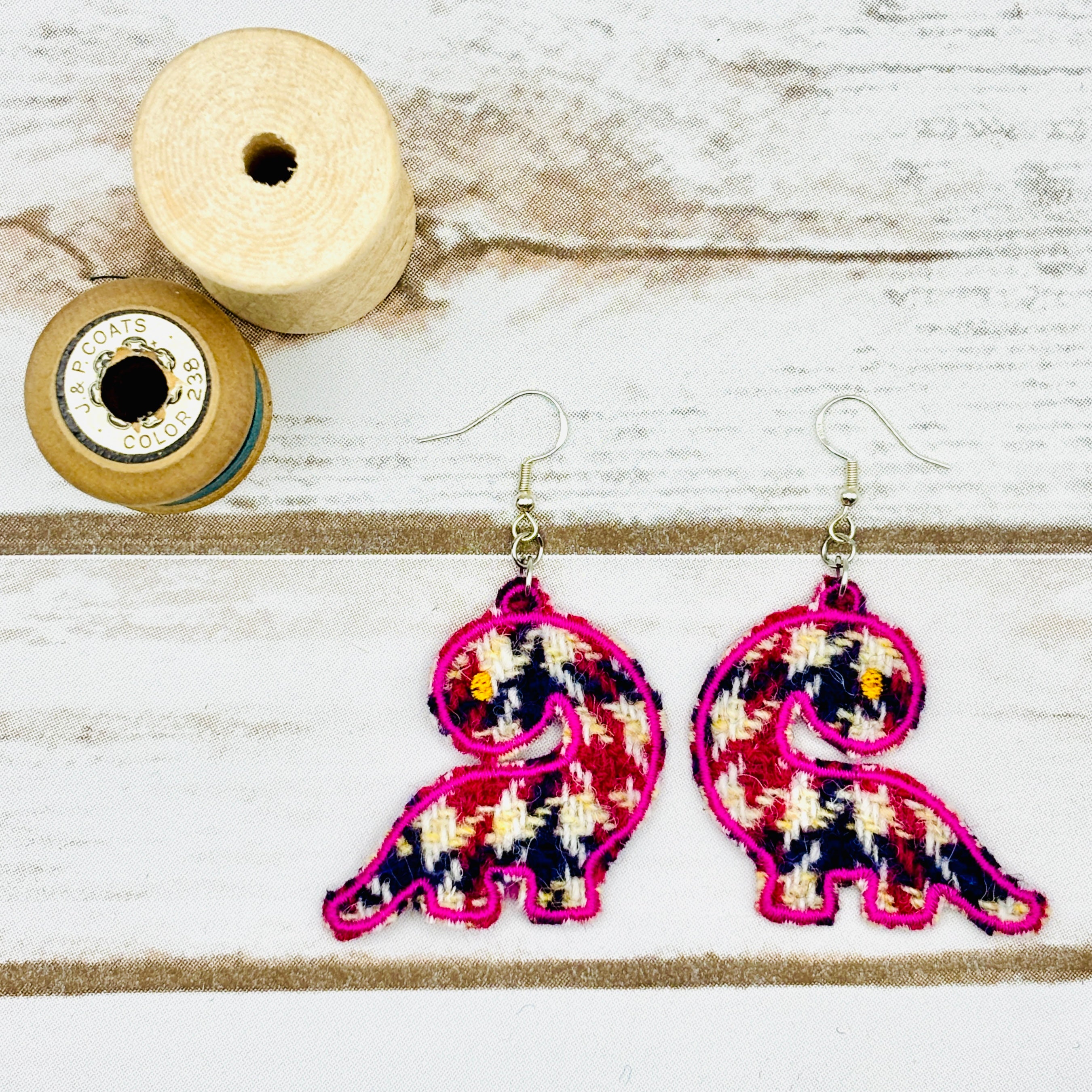 Harris Tweed Dinosaur Earrings
