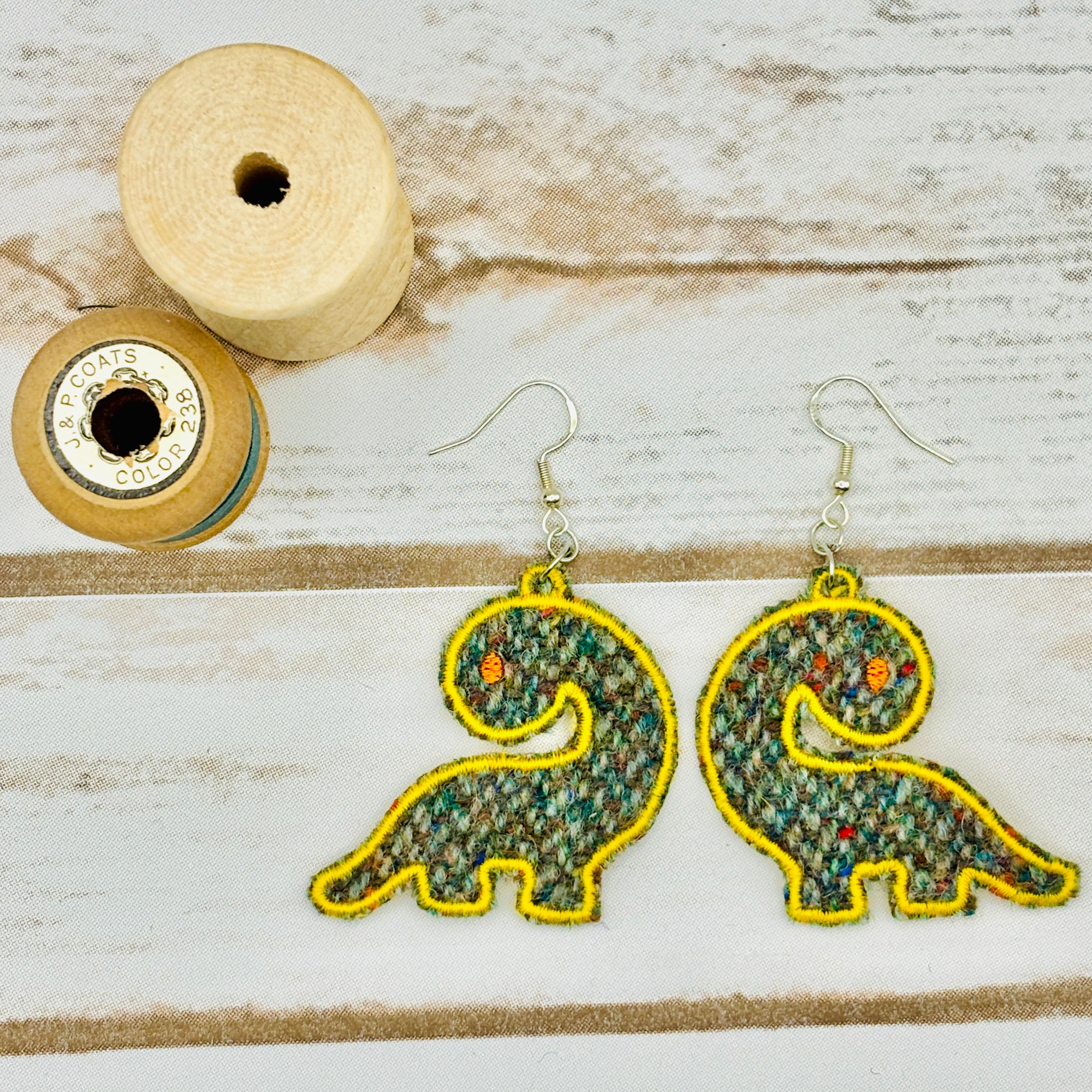 Harris Tweed Dinosaur Earrings