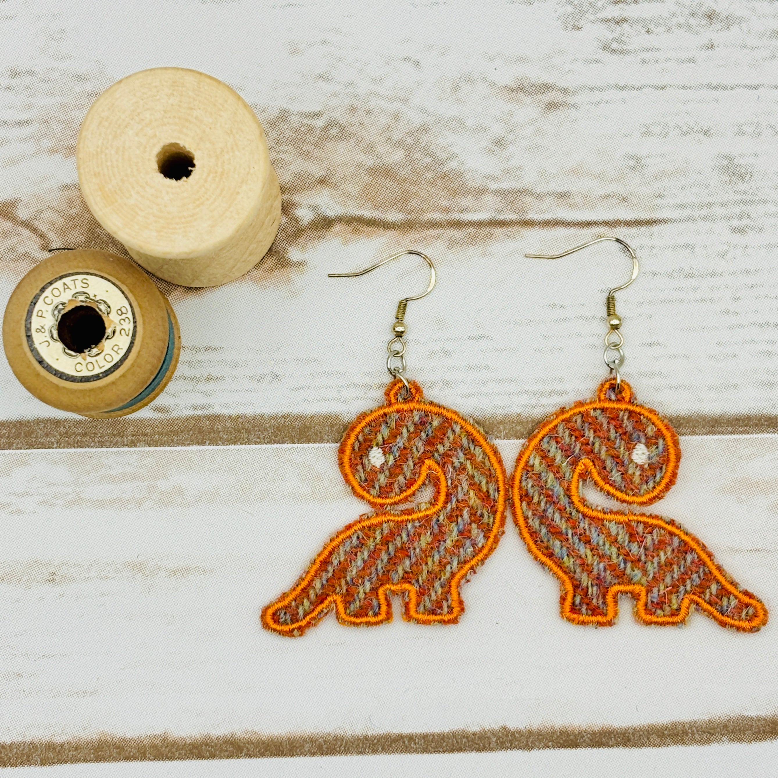 Harris Tweed Dinosaur Earrings