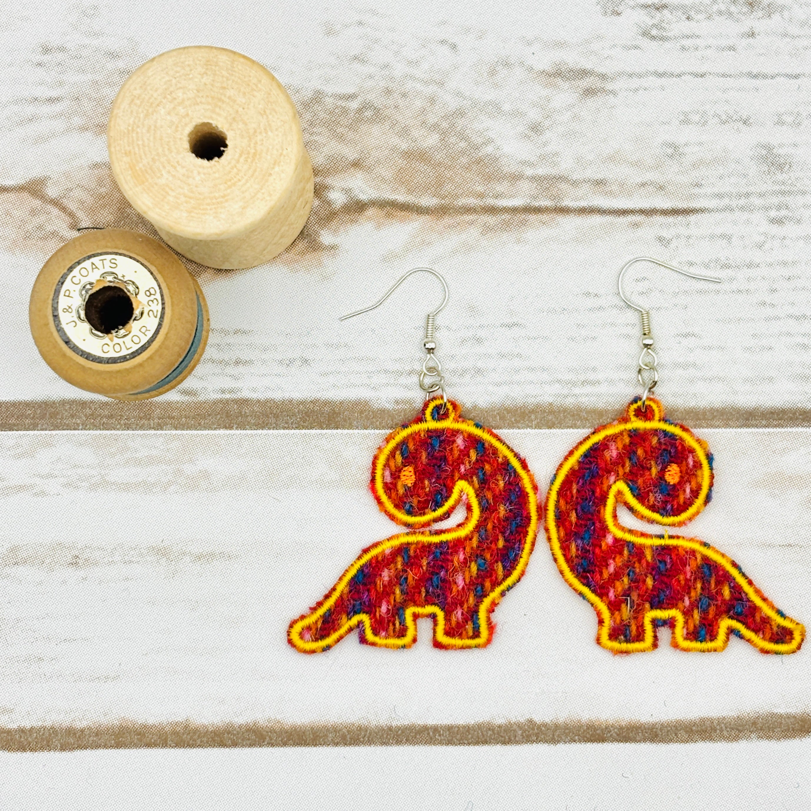 Harris Tweed Dinosaur Earrings