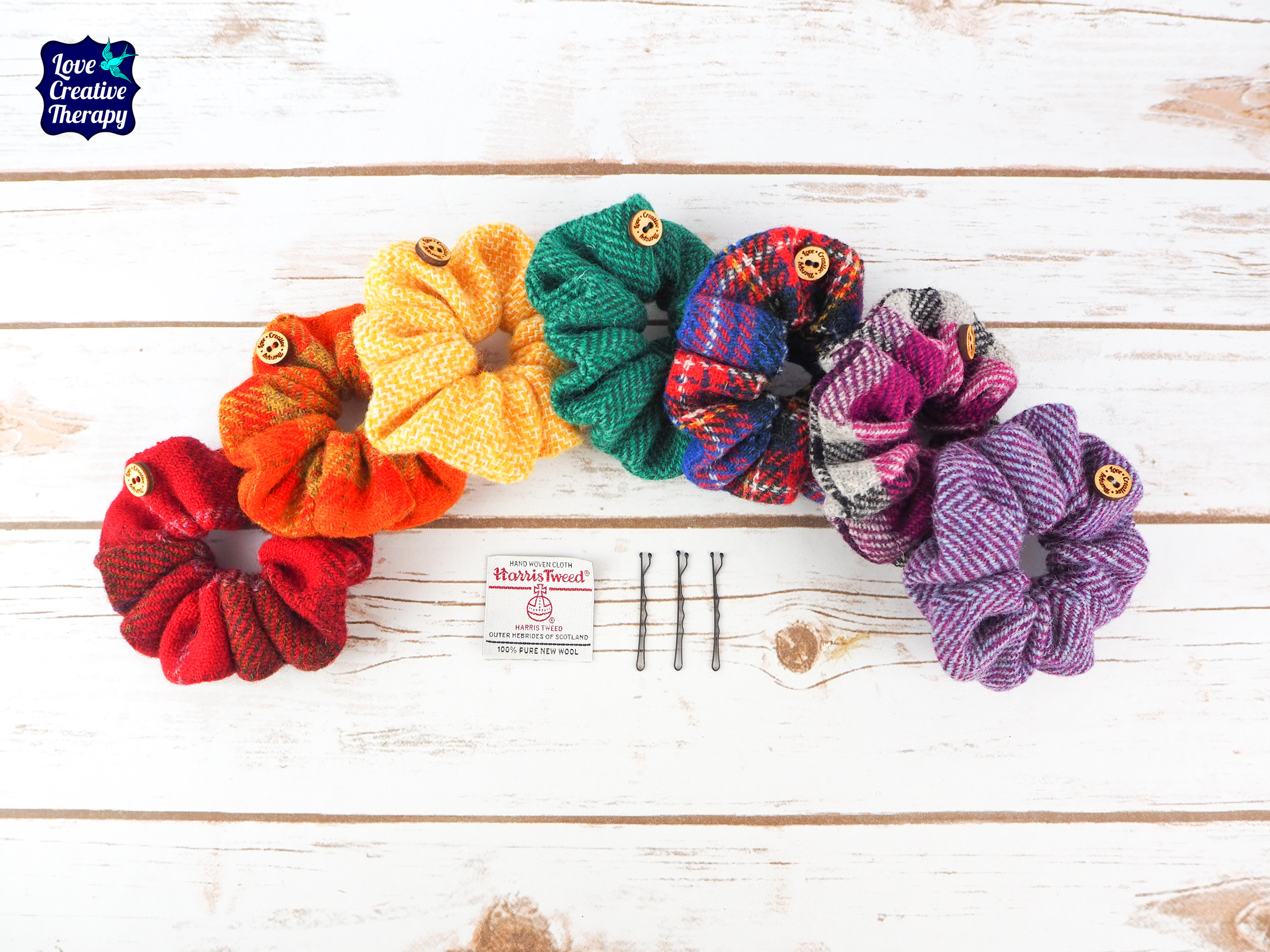 Blue Tartan Harris Tweed Hair Scrunchie